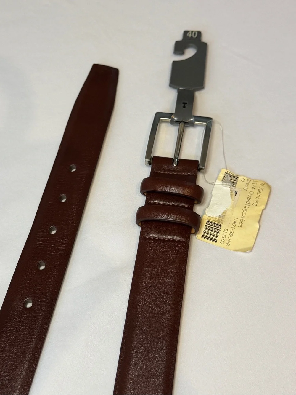 NWT Vintage W. Kleinberg Brandy Brown Glazed Nappa Leather Wide Belt 40 Silver